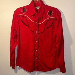 Woman’s Western Style Pearl Snap Embroidered Horse Girl Rodeo Shirt Size Medium